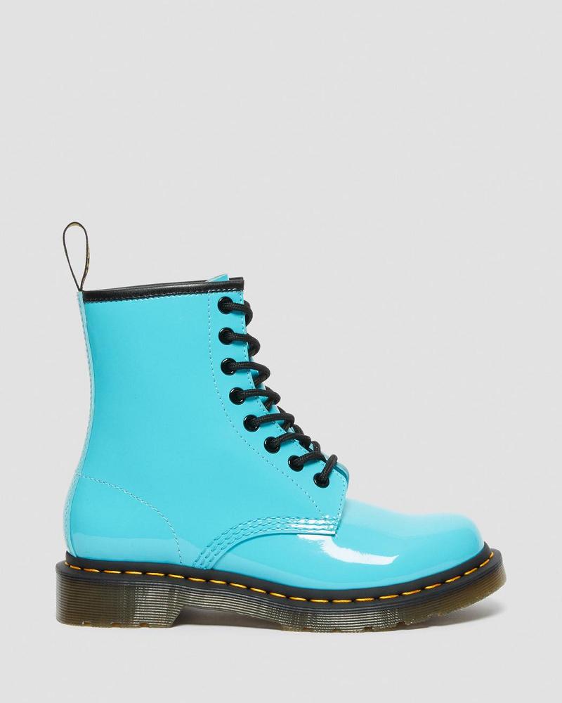 Turquoise Women's Dr Martens 1460 Patent Leather Lace Up Boots | CA 193WNB